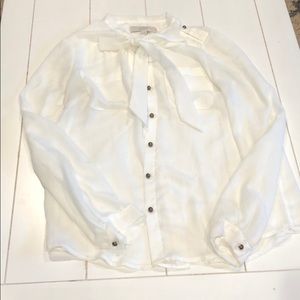 Ann Taylor Loft White Tie Neck Blouse S